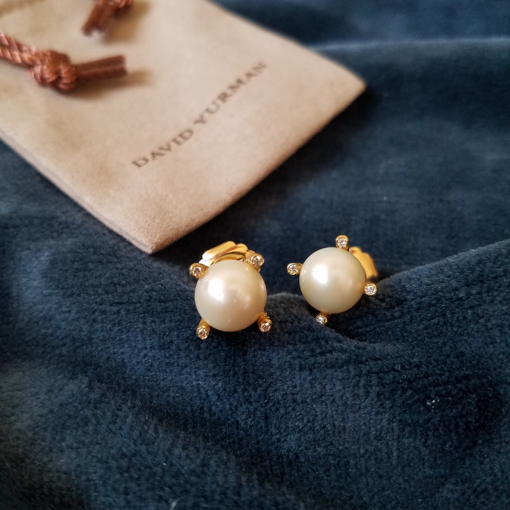 David Yurman 18k gold diamond pearl earrings